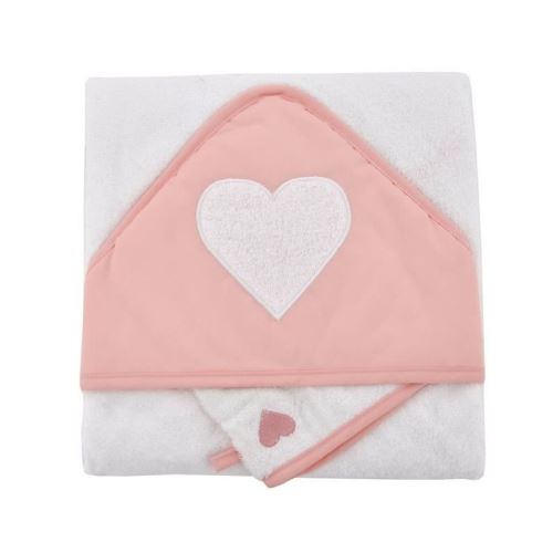 DOUX NID Coffret Sortie De Bain Brodée + Gant Coeur - 75x75 Cm - Corail