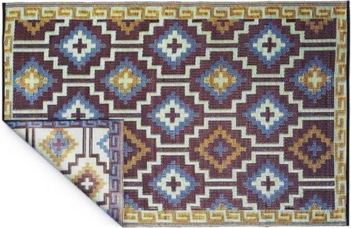 Fabhabitat - Tapis intérieur extérieur Lhasa bleu roi et chocolat 180 x 120 cm