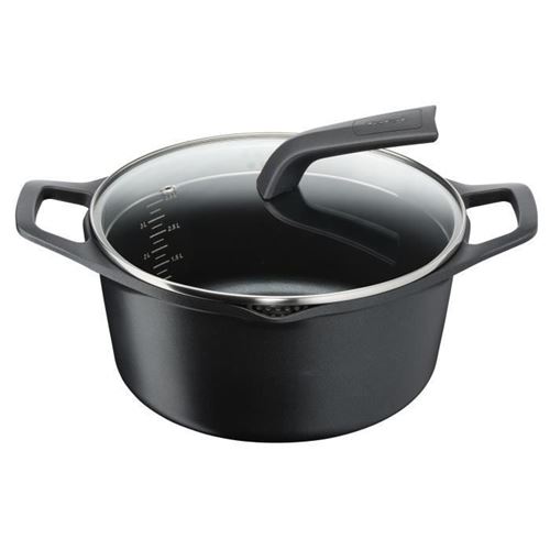 TEFAL E2154674 Faitout 24 cm AROMA - Capacite 5L - Fonte daluminium - Induction - Couvercle verre - Noir