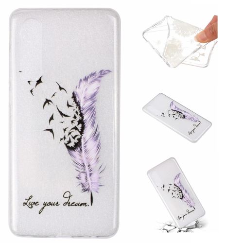 Coque en TPU configuration plume et oiseau violet pour votre Huawei P30