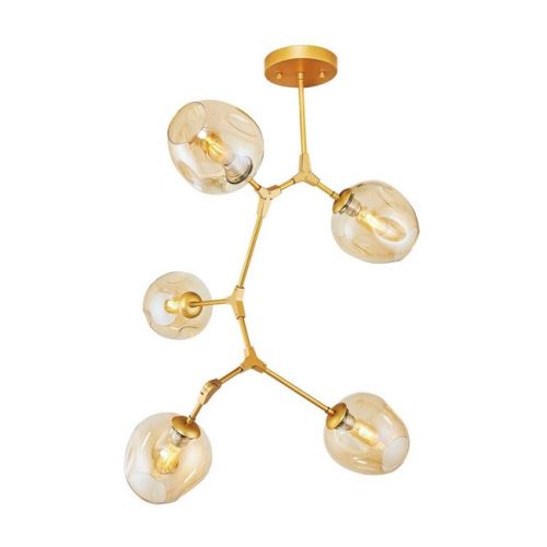 HOMEMANIA Lampe à Suspension Lego Chandelier - à Sphère - de Plafond - Or en Verre, 90 x 30 x 115 cm, 5 x E27, 40W