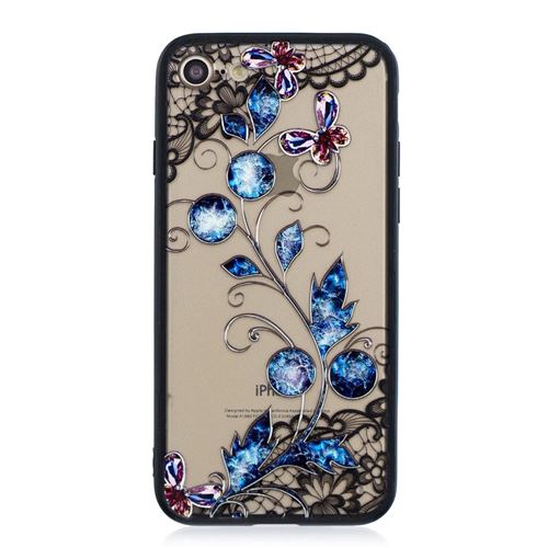 Coque en TPU dentelle 3D décor strass papillon et fleuron pour votre Apple iPhone 8/7 4.7 inch