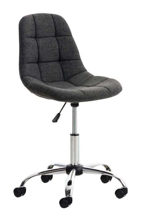 Chaise de Bureau Emil en Tissu - Tabouret de travail réglable en hauteur et pivotant - Piètement en Métal chromé - Couleur Gris Foncé