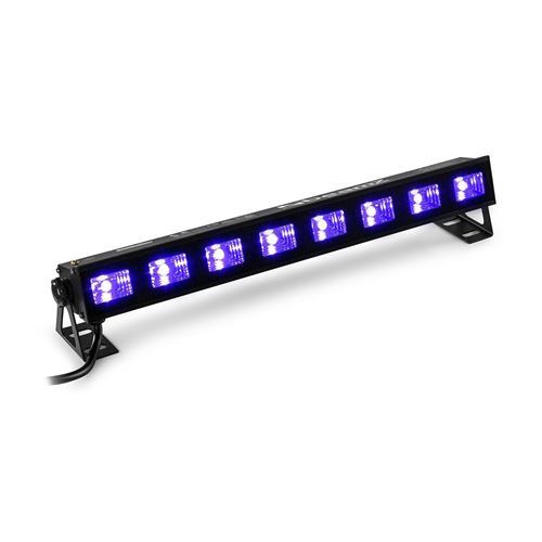 Beamz BUVW83 Barre lumineuse de 8 LED UV / blanc chaud - commande séparée - silencieux - aluminium noir