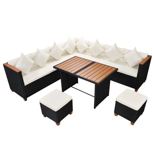VIDAXL Salon de jardin modulable  resine tressee noir 7 pieces x 114 x 70 