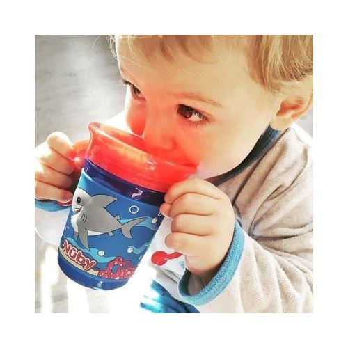 nuby gobelet magique 360° avec manche 3d - 240 ml - bleu - 6 mois +