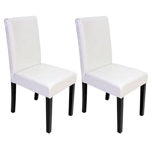Lot de 2 chaises de séjour Littau, simili-cuir, blanc, pieds foncés