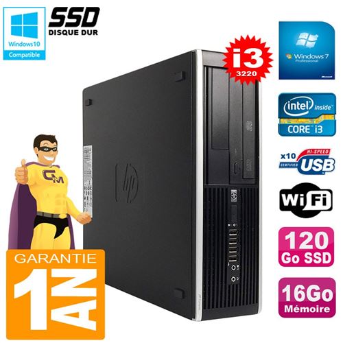 Pc hp compaq pro 6300 sff i3-3220 ram 16go disque 120go ssd graveur dvd wifi w7