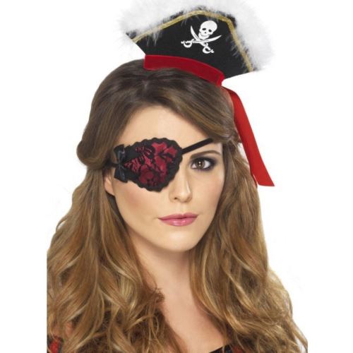 1 cache oeil de pirate dentelle rouge deguisement jouet kermesse anniversaire