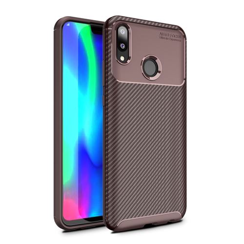Coque en TPU en fibre de carbone anti-goutte marron pour votre Huawei Y9 (2019)/Enjoy 9 Plus