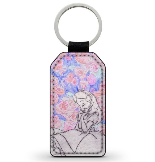 Porte-Cle Noir en Simili Cuir Leather Alice in Wonderland Pastel