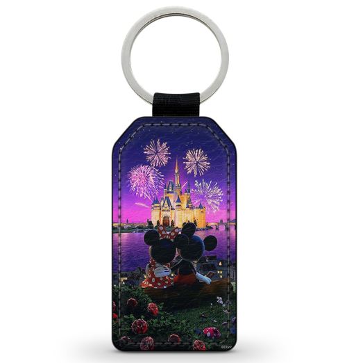 Porte-Cle Noir en Simili Cuir Leather Disneyland Mickey Minnie Love Amour Cute Mignon