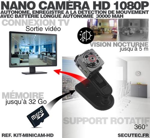 Kit mini caméra HD 1080P infrarouge invisible longue autonomie avec  enregistrement sur carte microSD 32 Go - Équipements et sécurité pour la  maison - Achat & prix