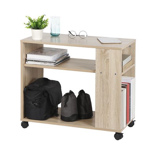 2 Niveaux Armoire de Rangement Meuble avce roues - Table basse / Etagère à livres- chêne 70*35*61cm