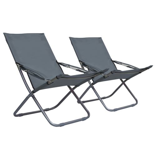 vidaXL - Lot de 2 chaises de plage pliables - Gris - Image 2