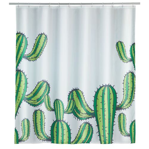 Wenko - Rideau de douche Cactus - Polyester - 180 x 200 cm - Blanc