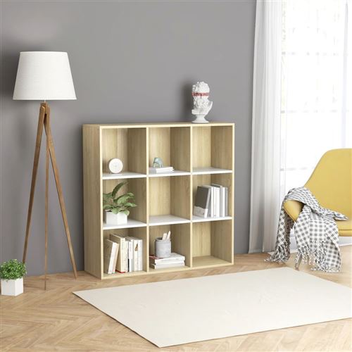 vidaXL Bibliothèque Blanc et chêne sonoma 98x30x98 cm Aggloméré