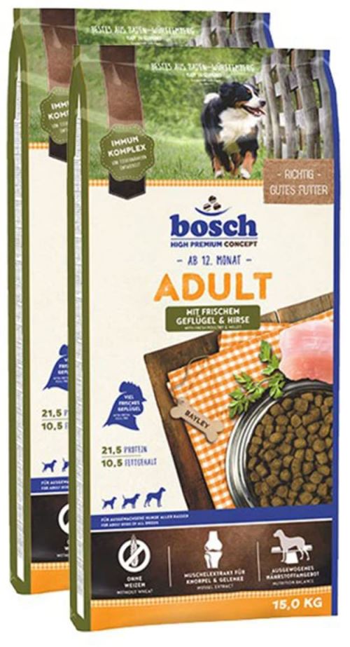bosch Dog ADULT Poultry & Millet paukštiena ir soros 15kg +2 Fruitees skanėstai dovanų