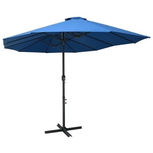 Parasol d'ext&eacute;rieur et poteau en aluminium 460 x 270 cm Bleu
