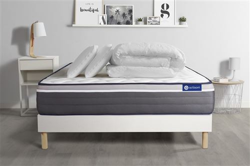 Non Communiqué Blanc Pack Prêt À Dormir Matelas Actilatex Plus 140X200 Cm Latex + Mémoire De Forme + Sommier Kit + 2 Oreillers + Couette