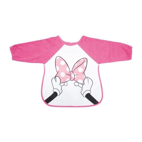 BABYCALIN Bavoir tablier 2eme âge Minnie - Manches élastiques - Rose - 37 x 42 cm