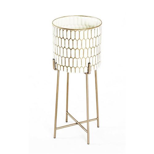 Porte plantes coloris or-crème en acier - H 64 x Ø 26 cm -PEGANE-