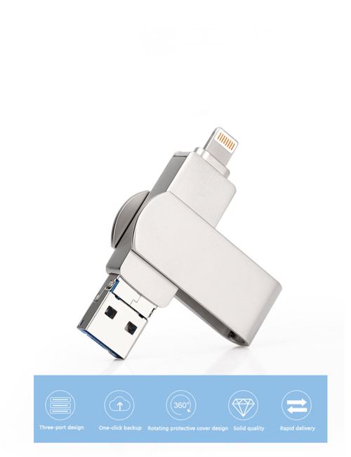 Clé USB GENERIQUE Clé USB 64Go, TPSON Flash Drive pour iPhone Extension de  Stockage Mémoire Stick 3 in 1 Connecteur pour iOS iPhone iPad Mac Android P