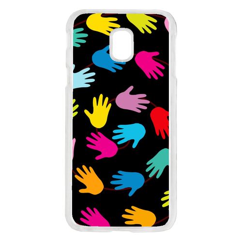 Coque Main Multicolor Sur Fond Noir Compatible Galaxy J7 2017 Transparent