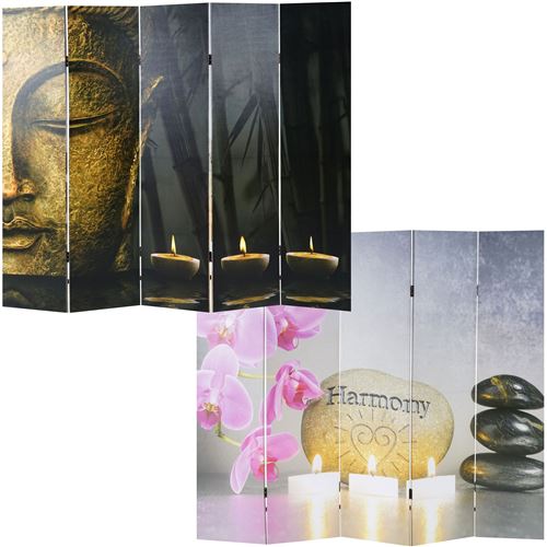 Paravent / cloison de séparation, 5 pans motif Bouddha 180x200cm