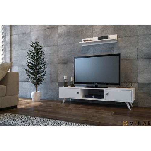 Meuble TV avec étagère Aspen - 100 x 35 cm - Blanc
