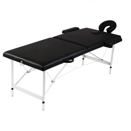 Inklapbare massagetafel 2 zones met aluminium frame (zwart)