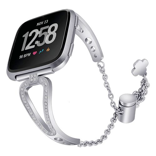 Bracelet en acier inoxydable brillant réglable pour Fitbit Versa 3 / Sense - Argent