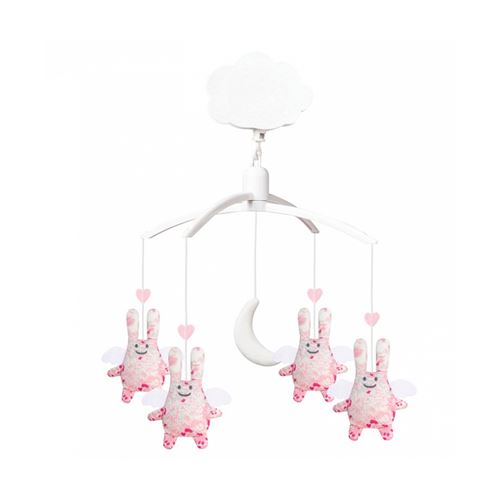 Trousselier - Mobile Musical Ange Lapin Fleurs Roses
