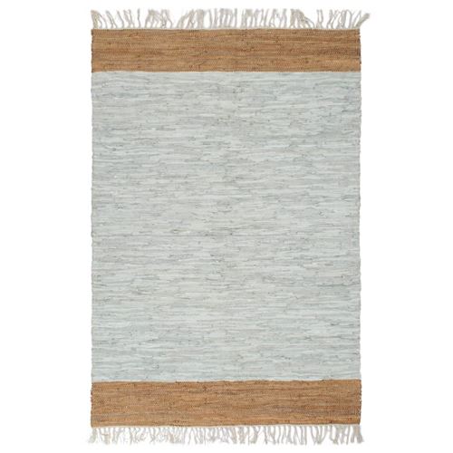 vidaXL Tapis Chindi tissé à la main Cuir 120x170 cm Gris clair et brun