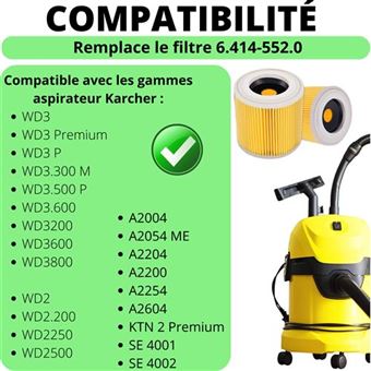 Lot De 3 Filtres Remplacement Pour Aspirateur Kärcher WD2 WD3 WD3P MV3 - HEPA - Compatible 6.414-552.0