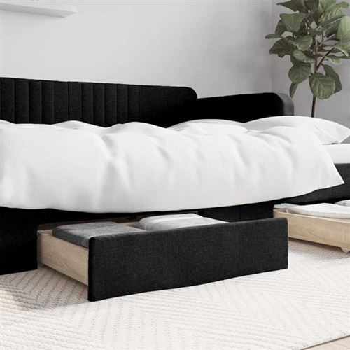 Tiroirs de lit - VIDAXL - 2 pcs - Bois d'ingénierie - Tissu polyester - Noir