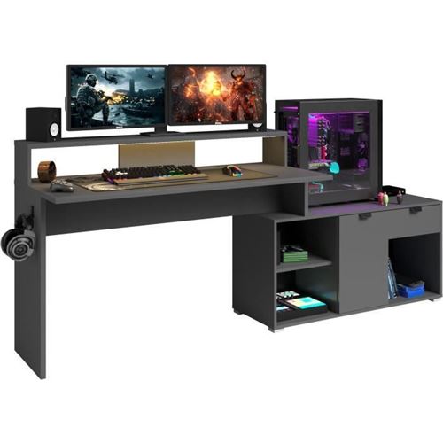 Bureau d'angle modulable avec led - WORTEX - Gris ombre - 167,7/229,2 x 59,7/109,7 x 94,8 cm -