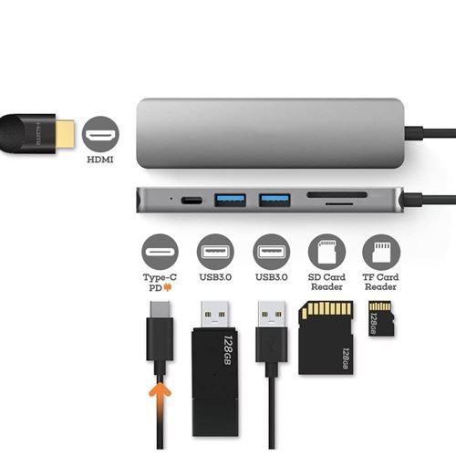 Hub USB Ugreen hub usb c 6 en 1 vers 4k hdmi, lecteur de carte sd