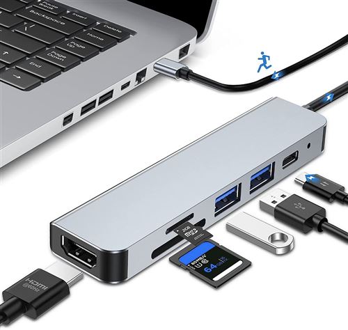 Hub USB Multiprise TYPE-C vers HDMI Hub Station d'accueil 6 en un Lecteur  de carte SD / TF Convertisseur pour ordinateur portable USB3.0 * 3