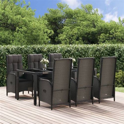 Non Communiqué Gris Vidaxl Ensemble À Manger Jardin Et Coussins 7 Pcs Noir Et Rotin, Ensemble De Salle À Manger, Ensemble De Salle À Manger 3185057