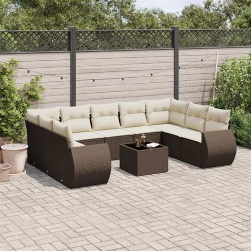 Salon de jardin modulable Vidaxl resine tressee marron 10 pieces x 71 x 69