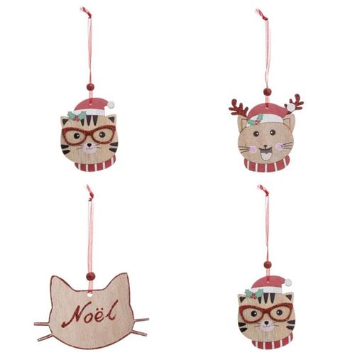 Non Communiqué Beige/Rouge Lot De 4 Sujets De Noël Chat 12Cm &