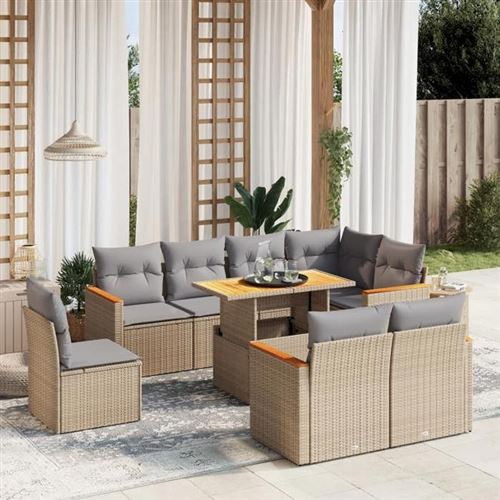 Non Communiqué Beige Vidaxl Salon De Jardin Avec Coussins 9 Pcs, Canapés De Terrasse, Ensemble De Meubles De Patio, Mobilier D'extérieur, 3273173