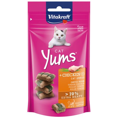 VITAKRAFT Cat Yums Friandise pour chat au Poulet et a lHerbe a chat - Lot de 9x40g