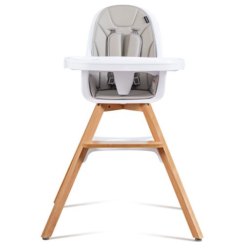 chaise haute bébé 3 en 1 convertible pieds remplaçables et barre pour bascule avec plateau repas et coussin amovibles en cuir PU poids 15kg gris