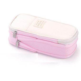 Trousse Scolaire Grande Capacité En Velours Côtelé - 2 Pièces Gris Et Rose - Parfaite Pour Filles, Garçons, Collège, Bureau