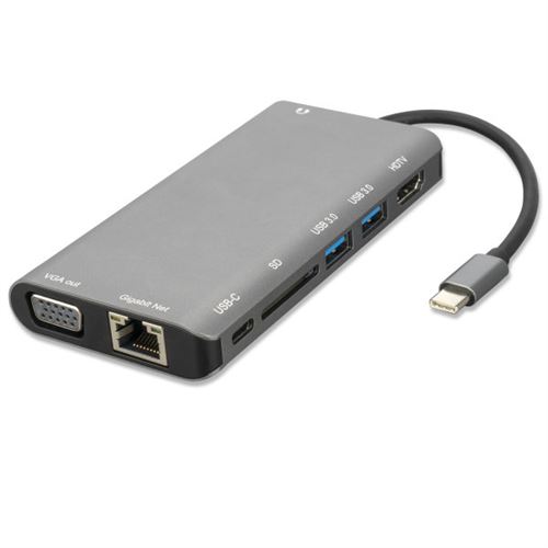 4Smarts Hub 8 en 1 USB-C vers Ethernet, HDMI, 2x USB 3.0, lecteur de carte, gris sidéral
