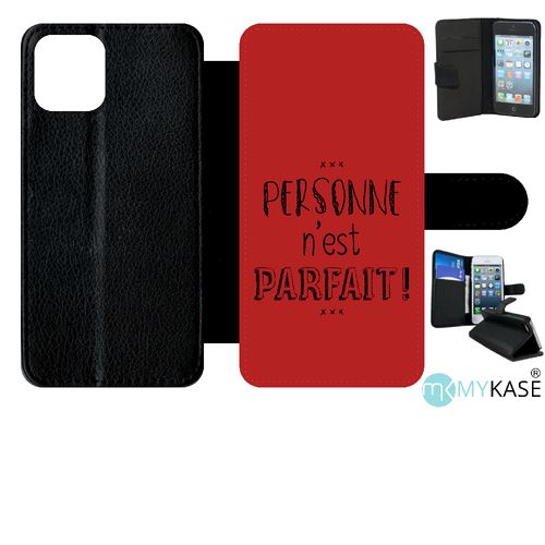 Etui My-Kase pour iPhone 11 Pro - personne n est parfait fond bordeaux - Simili-cuir Noir
