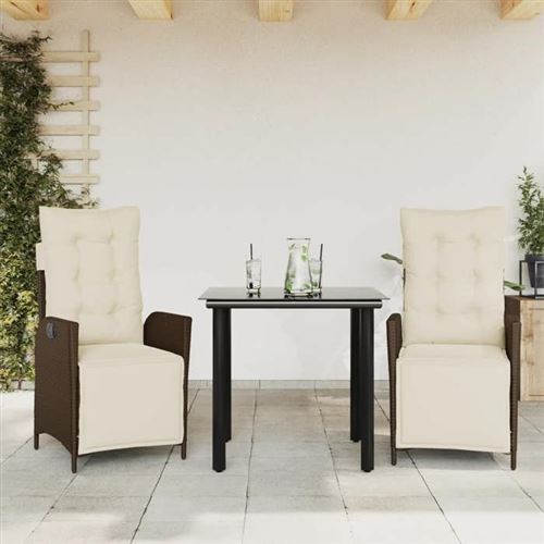 Vidaxl Marron Ensemble À Manger De Jardin 3 Pcs - Poly Rotin - Image 2
