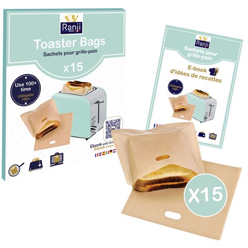 Non Communiqué Ranji® 15X Sac À Grille Pain Réutilisables - Sachets À Cuisson Alimentaire Pour Croque Monsieur, Sandwich, Muffins Anglais - Grille-Pain, Four, Machine À Panini - Réutilisable 100 Fois - Toaster Bag